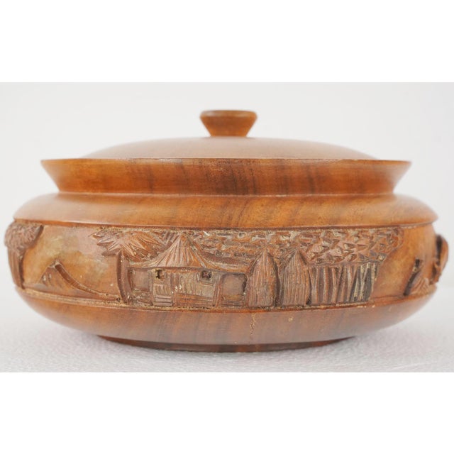 Asian Vintage Asian Hand Carved Wooden Serving Bowl With Lid For Sale - Image 3 of 10