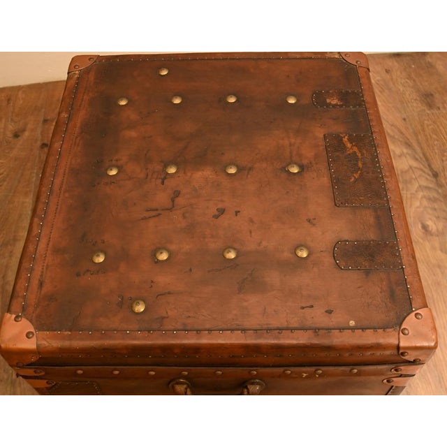 Vintage Campaign Leather Trunk For Sale - Image 6 of 10