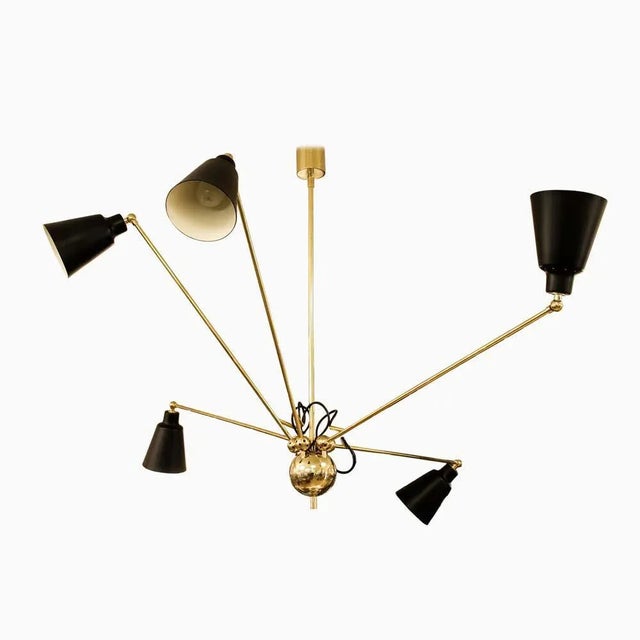 Star five ceiling light black shades, black colour shades , brass structure. The shade and arms can be adjusted to...