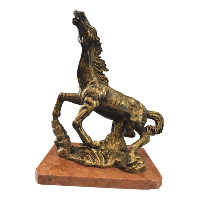 Vintage Horse Animal Sculpture on Oxolyte Marble Base , 1970s For Sale