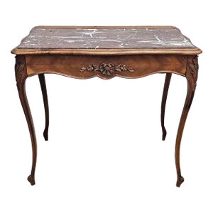 19th Century Provincial Style Walnut and Rouge Marble Top Writing Hall Table