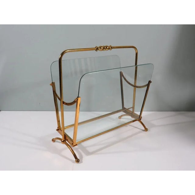 Metal Magazine Rack in Brass and Glass, Italy, 1950s-1960s For Sale - Image 7 of 7