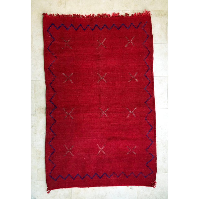 Bold Red Moroccan Wool Shag Rug Beni Ourain, Hand Knotted Boho Chic For Sale - Image 12 of 13