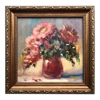 Framed Floral Original Painting Pink Daisies Bouquet Art Decor by Valeriya Serova For Sale