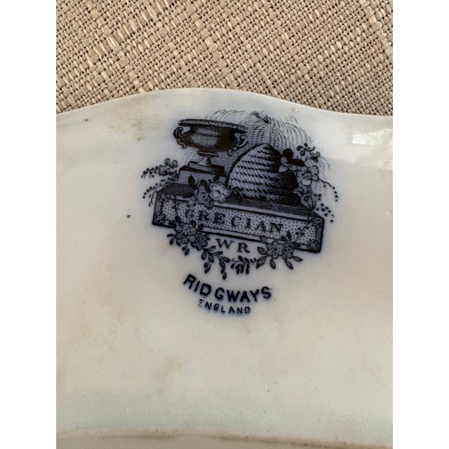 Ink Blue Antique Mid-19th Century Ridgways “Grecian” Blue Transferware Graduated Platters (15”, 17”, & 19”) - Set of 3 For Sale - Image 8 of 12