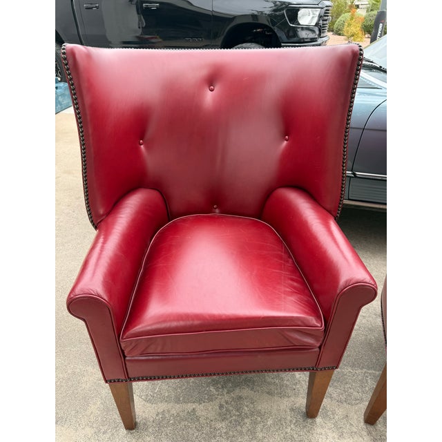 Mid 20th Century Red Leather Vintage Club Chairs For Sale - Image 5 of 9