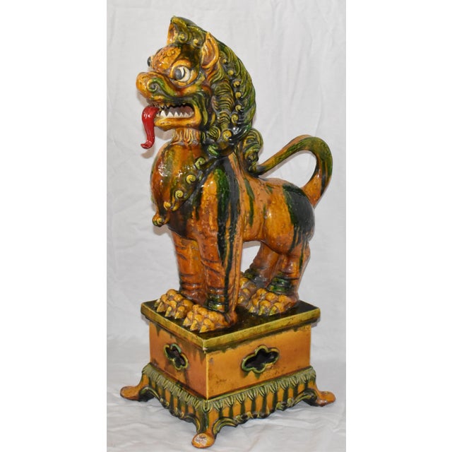 Large Vintage Italian Chinese Ceramic Guardian Lion/Foo Dog Signed 773, Ricci, Italy. A menacing glare, bared teeth, and...