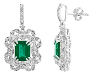7 Carat Colombian Emerald Cut Emerald Diamond Hanging/Drop Earrings 18Karat Gold