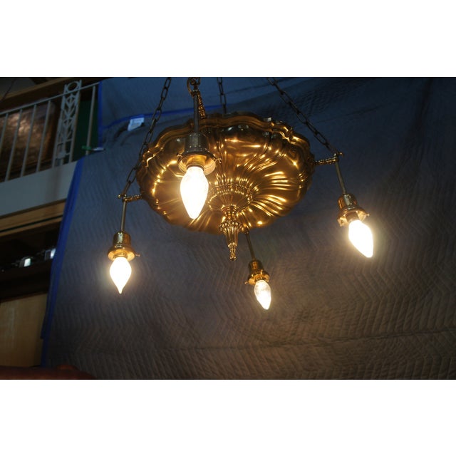 Antique Victorian Brass 4 Light Parlor Drop Pendant Light Chandelier 43" For Sale - Image 11 of 11
