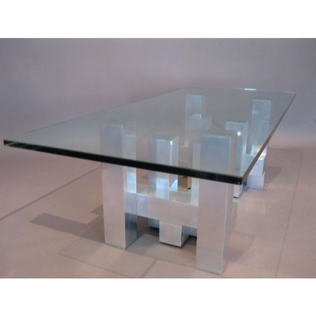Modern 1960s Cityscape Aluminum Base Glass Rectangle Top Rounded Corners Coffee Table For Sale - Image 3 of 9