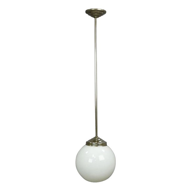 Functionalistic Bauhaus Pendant Light with Opaline Glass Shade, 1920s For Sale