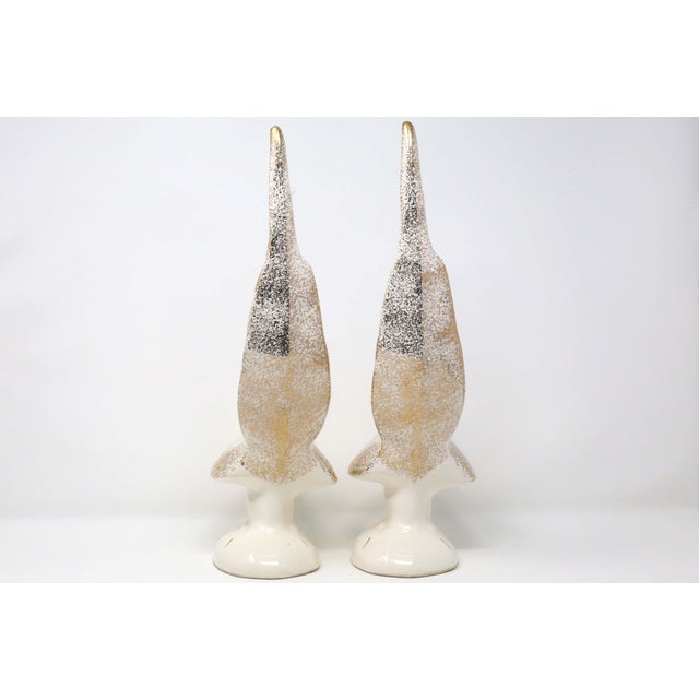 1960s 1960's White and Gold 15-Inch Ceramic Pheasant Figurines - a Pair For Sale - Image 5 of 8