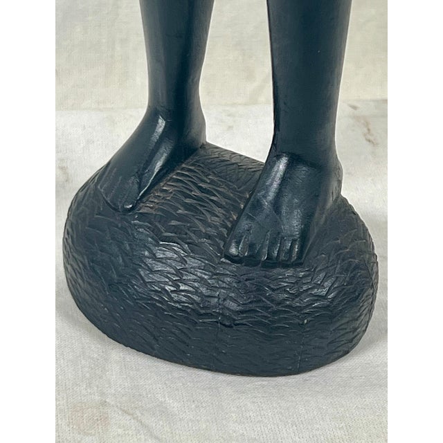 Vintage Mid-Century East African Hand-Carved Ebony Wood Warrior Statue - 18.5" For Sale - Image 4 of 5
