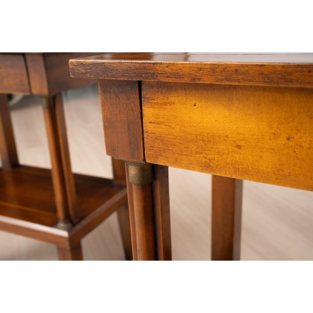 Brown Empire Style Side Tables with Brass Details and Inlaid Tops, 1970s, Set of 2 For Sale - Image 8 of 15