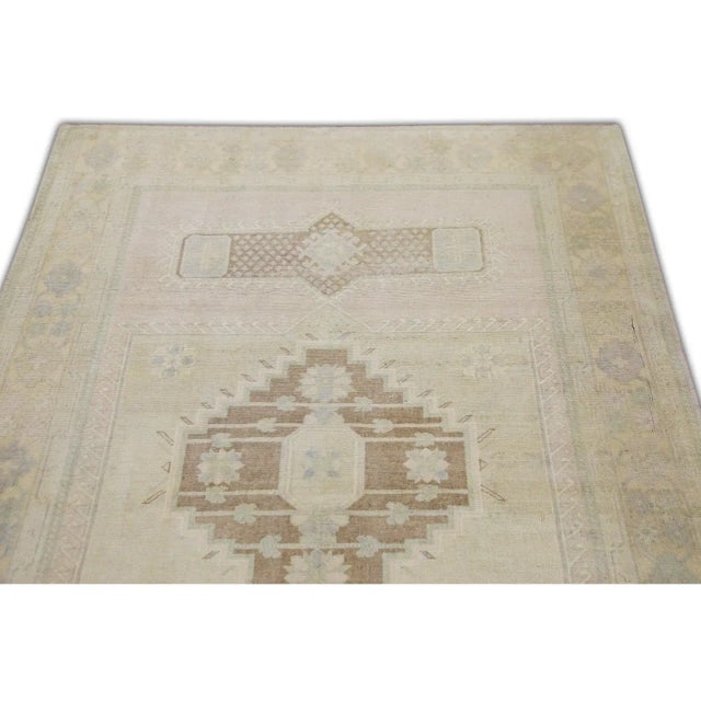 Early 21st Century Turkish Vintage Anatolian Rug Hand Knotted Beige Blue 4'3" X 6'1" For Sale - Image 5 of 6