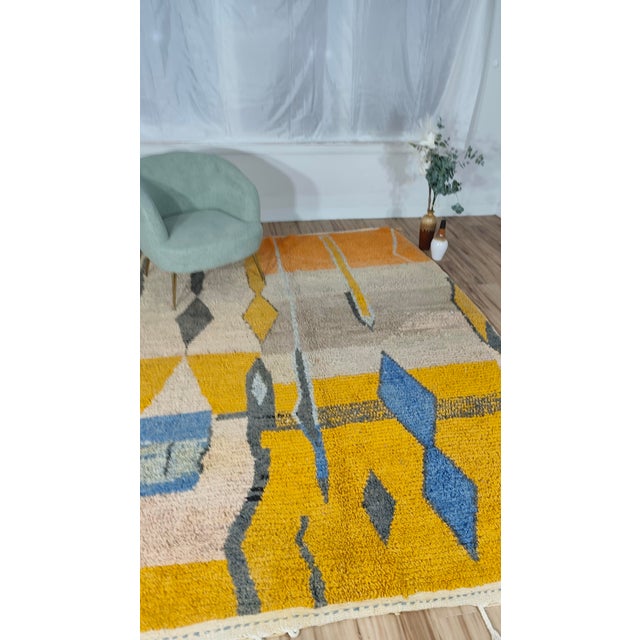 Handmade Moroccan Boujaad Rug, Mustard Grey Blue Diamond, 9'4" X 6'11" For Sale - Image 15 of 17