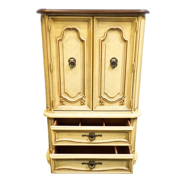 Stanley Furniture Solid Pecan Antiqued Yellow Cream Painted Mediterranean 39" Door Chest 4723-42 For Sale In Kansas City - Image 6 of 14