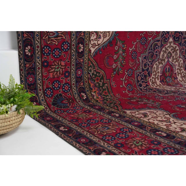 1970s Vintage Persian Handmade Wool 9x12 Red Area Rug For Sale - Image 10 of 11
