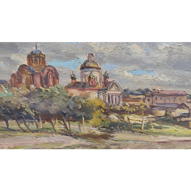 1968 "Khotkovo Village Landscape" Russian Oil Painting by Tatyana Radimova For Sale - Image 4 of 9