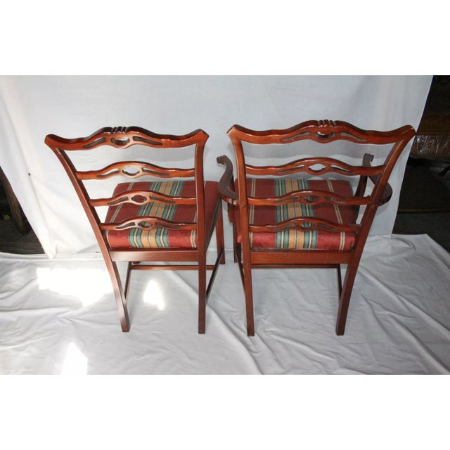 Wood Set of 6 Mid 20th Century Chippendale Mahogany Dining Chairs, Includes 2 Arm & 4 Side Chairs For Sale - Image 7 of 8