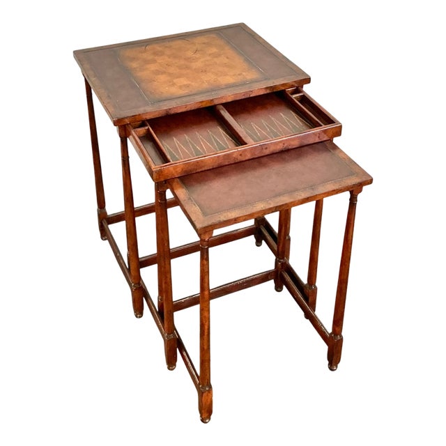 Vintage Theodore Alexander Wood Nesting Tables With Game Boards For Sale