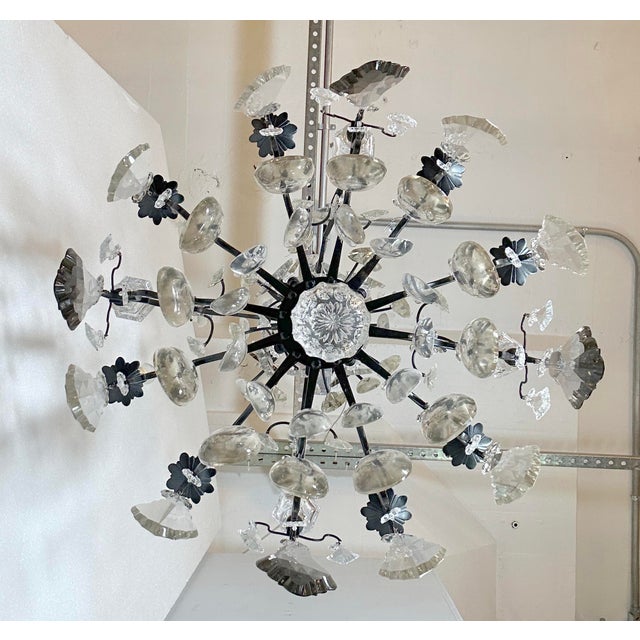 Mid 20th Century Restored Louis XV Blackened Bronze Crystal Cage Chandelier For Sale - Image 9 of 9
