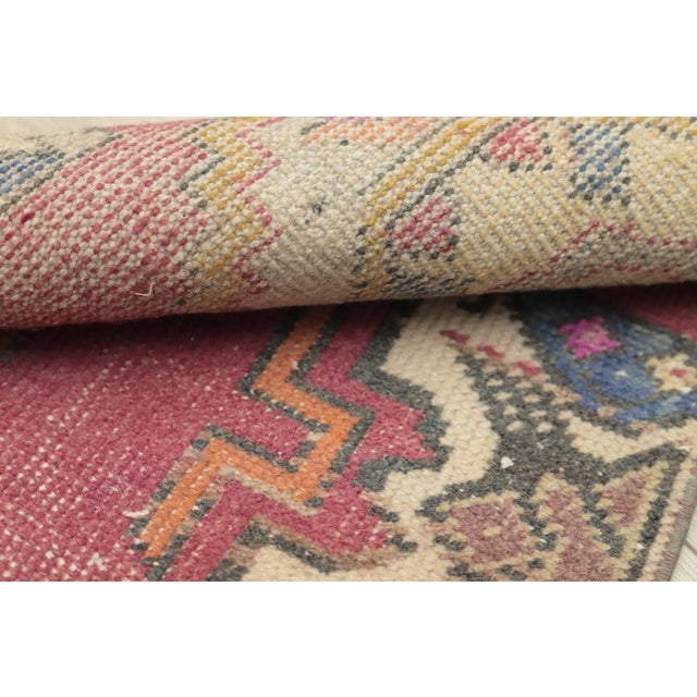 1970s Turkish Bohemian Style Geometric Oushak Doormat Rug For Sale - Image 11 of 13