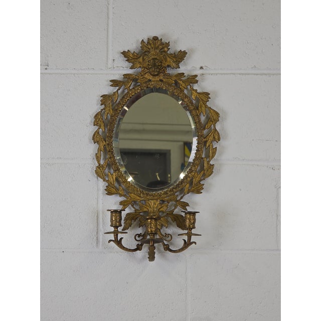 Rococo Polished Brass Lion Head 3 Arm Candelabra With Mirror For Sale - Image 3 of 6