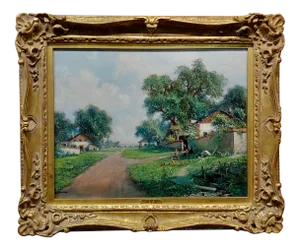 Ransome Gillet Holdredge -French Countryside Old Village -19th Century Oil Painting
