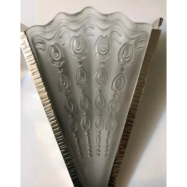 Metal French Art Deco Fan Sconces by Genet Et Michon - a Pair For Sale - Image 7 of 12