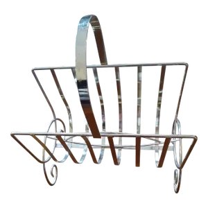 1970s Mid-Century Modern Brass Handled Gold Magazine Rack