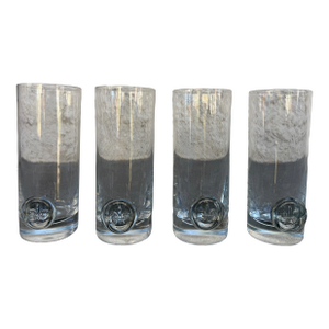 1960s Rosenthal Style Fleu Del Lis Medallion Highball Barware Glasses- Set of 4