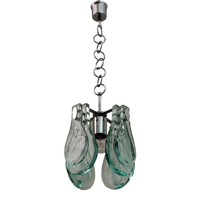 Mid-Century Modern Italian Chromed Metal and Thick Glass Ceiling Lamp from Veca, 1960s For Sale