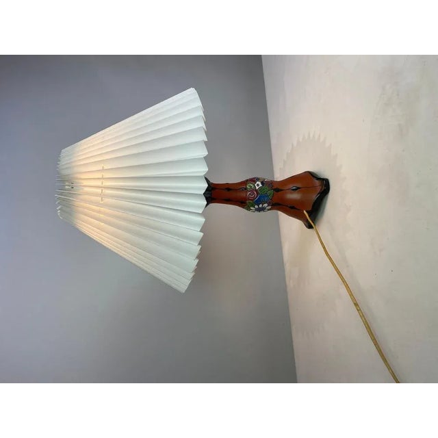 Ceramic Table Lamp with Orange Glaze and Paper Shade, 1960s For Sale - Image 4 of 9