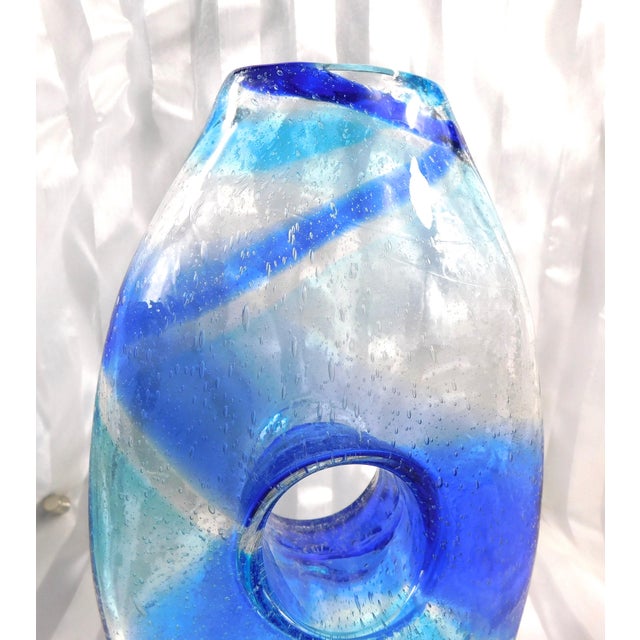 1960s Blue Bullicante Art Glass Vase With Center Hole For Sale - Image 5 of 8