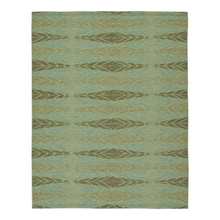 2010s Rug & Kilim’s Scandinavian Style Kilim With Green Geometric Patterns on Blue For Sale