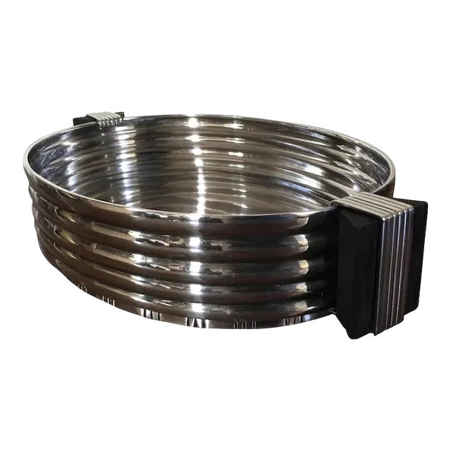 1920s Art Deco Silver Plate Galleried Oval Tray or Centerpiece Bowl with Exotic Wood Handles For Sale