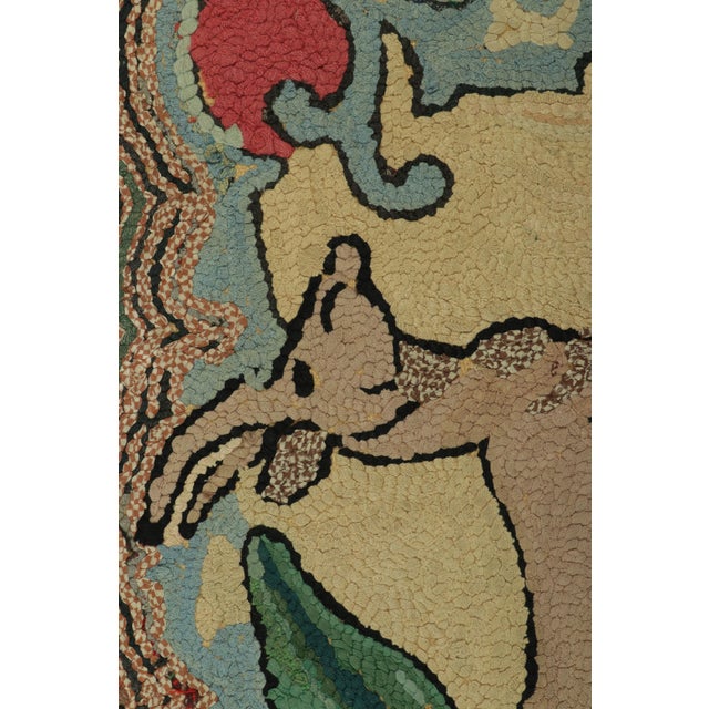 Traditional Antique Hooked Rug in Beige-Brown With Animal Pictorial Patterns | Rug & Kilim For Sale - Image 3 of 8