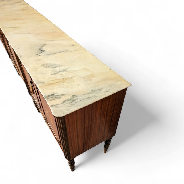 Italian Antique Italian Buffet, Sideboard, Marble Top, Inlaid Wood For Sale - Image 3 of 9
