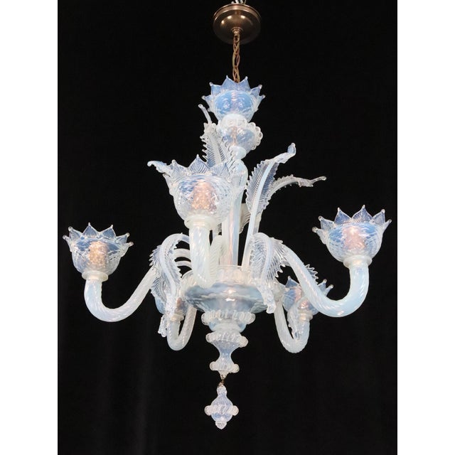 Vintage Opalescent Murano Style Glass Chandelier For Sale - Image 4 of 14