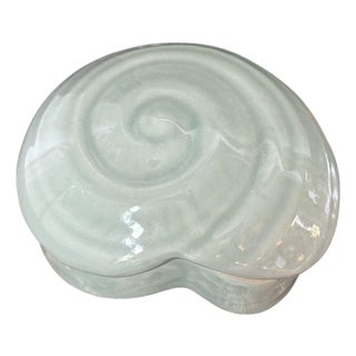 Vintage Shell-Shaped Lidded Celadon Box For Sale