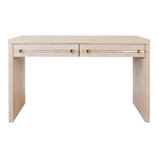 Matthew Izzo Home Ralph Cerused Oak Two Drawer Executive Desk With Acrylic and Brass Hardware For Sale