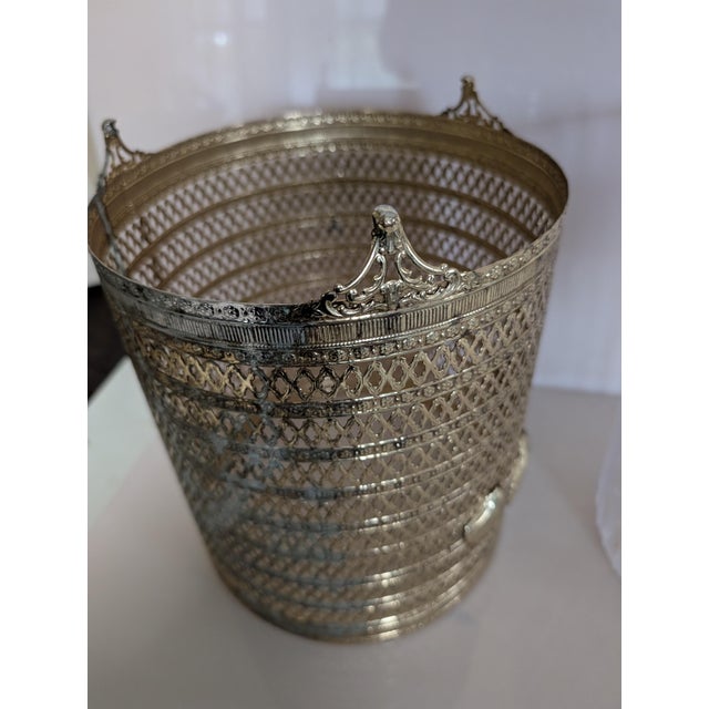 Sherle Wagner Hollywood Regency Gold Metal Filigree Wastebasket Sea Shell Feet For Sale - Image 4 of 10