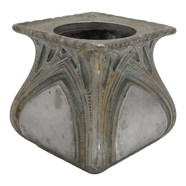 Antique Art Nouveau Pewter Match Holder Vase Smoking Set Piece For Sale