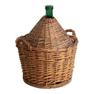 Large French Glass Demijohn in Woven Wicker Basket