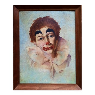 Mid 20th Century Sad Clown Oil Painting Signed Lo Russo For Sale