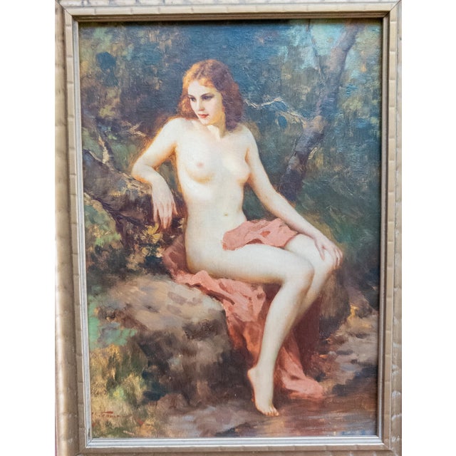 We are selling this stunning oil on artist panel nude figure. The painting features a redheaded women with red towel...
