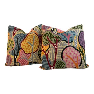 Clarence House Kharif Crewel Original Floral Embroidered Pillows- a Pair For Sale