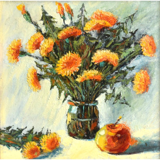 Beautiful Bouquet Flowers Oil Painting Including the Antique Gold Wood Frame For Sale - Image 4 of 7