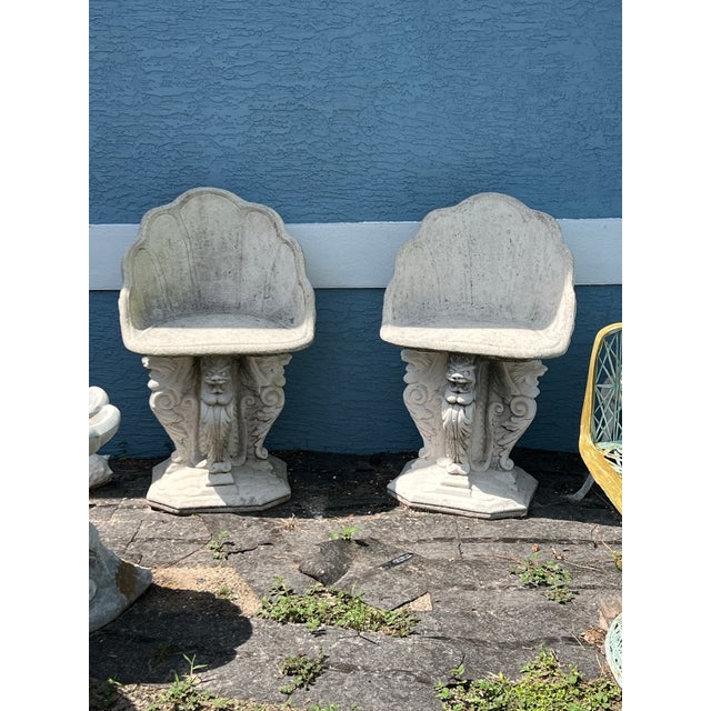 Sculpture Materials Vintage Grotto Cement Stone Garden Chair For Sale - Image 7 of 8